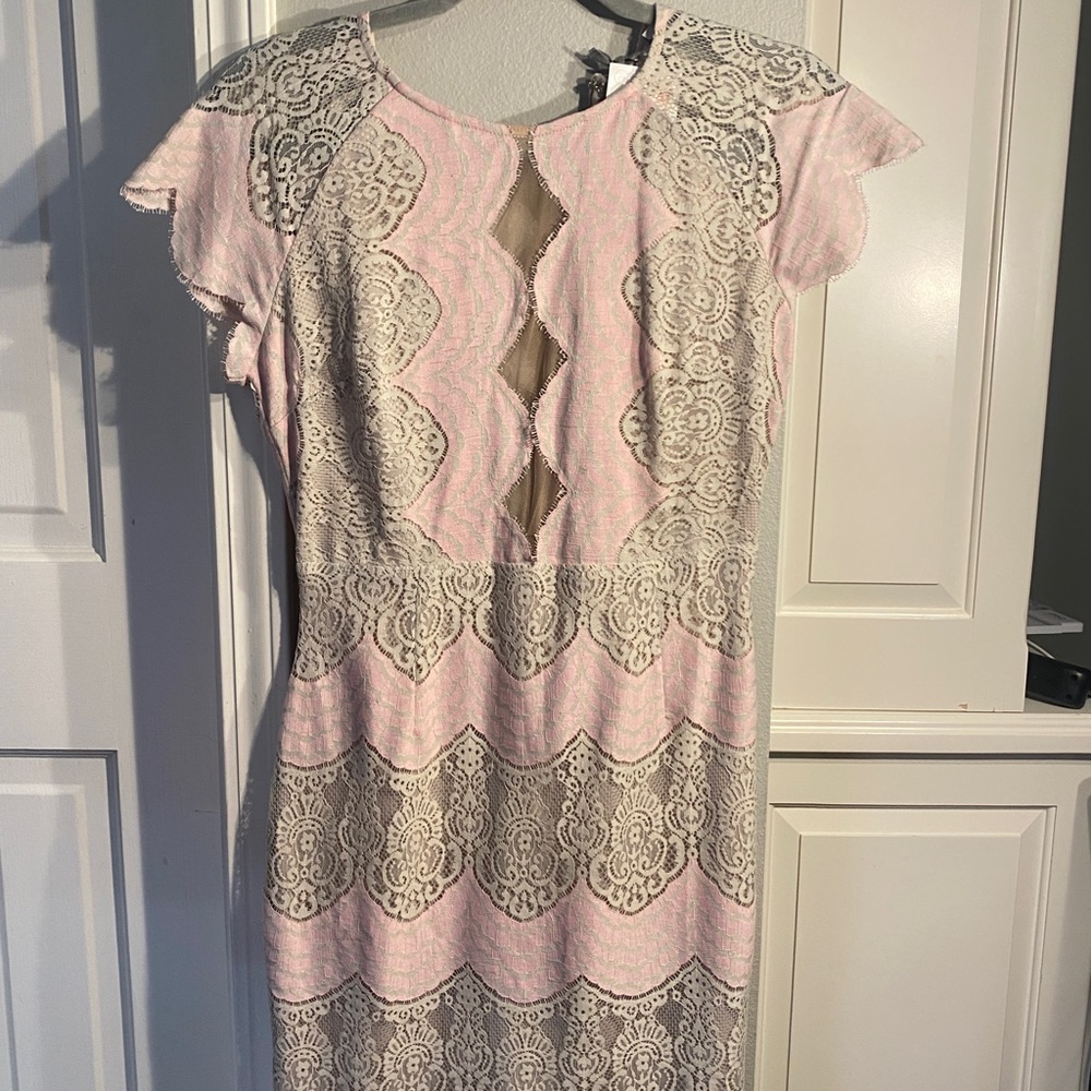 Lauren’s special occasions Medium pink and tan dress dress forum